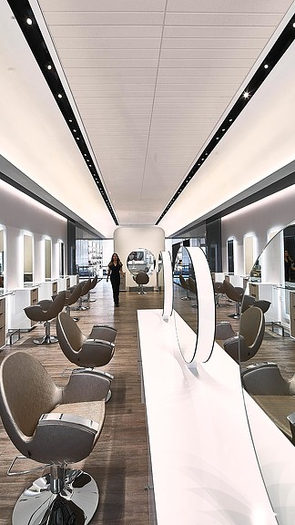 A person walking in a large room.