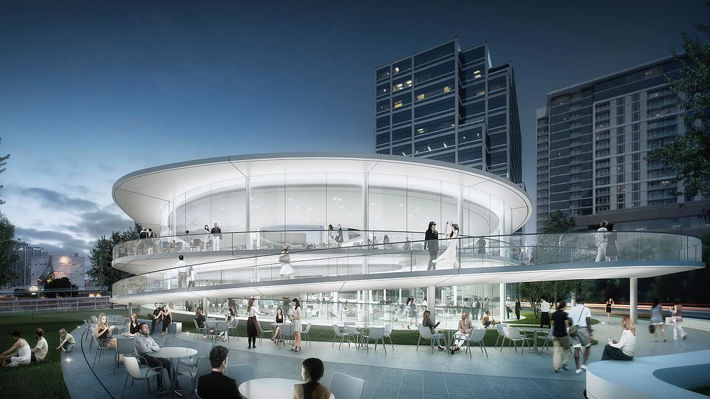 A group of people outside a building.