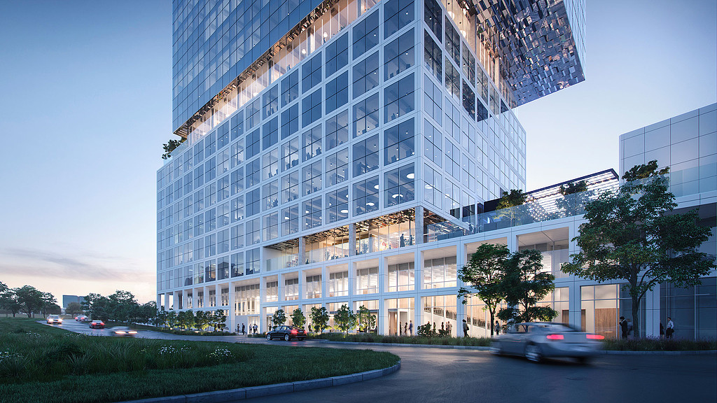 A building with glass windows.