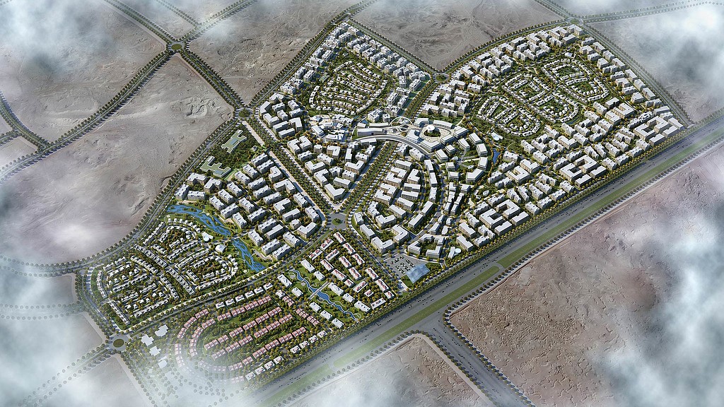 An aerial view of a city.