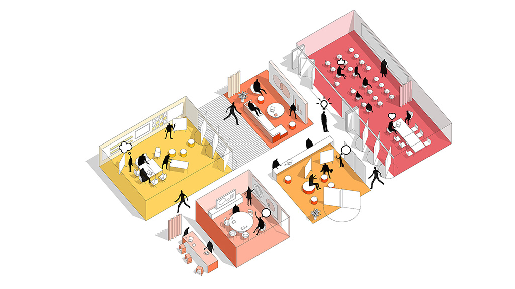 A group of people working on a building.