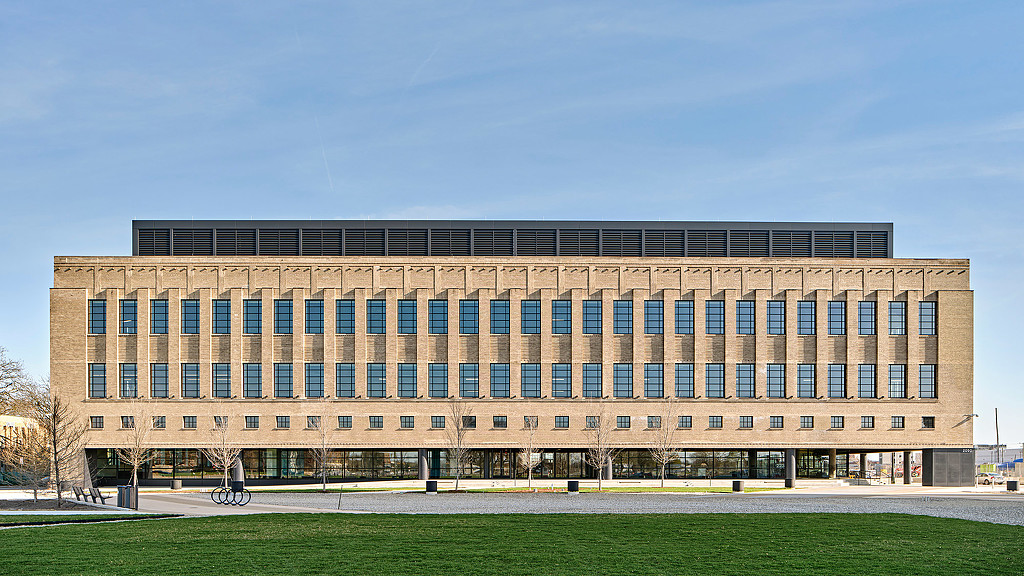A large building with many windows.