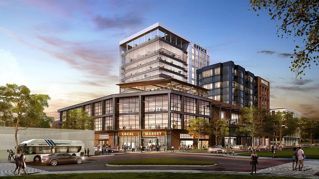 A building with a parking lot.