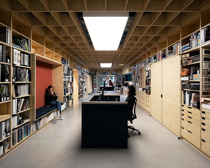 People in a library.