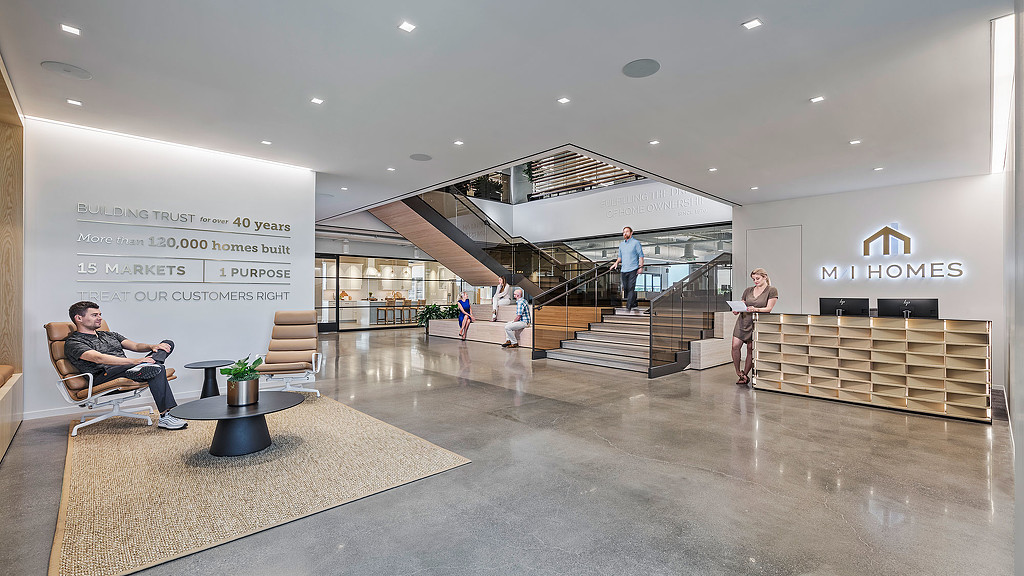 A group of people in a building.