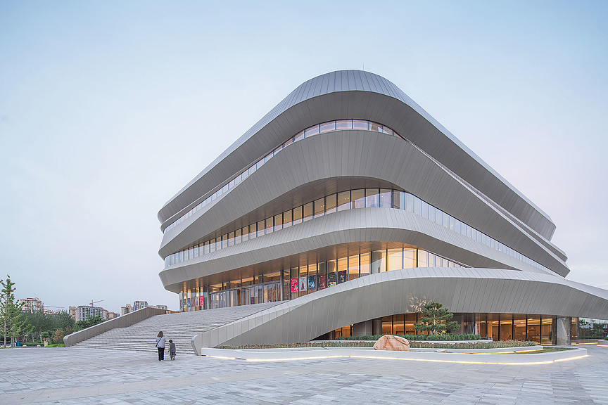 Mercedes-Benz Museum with a curved roof.
