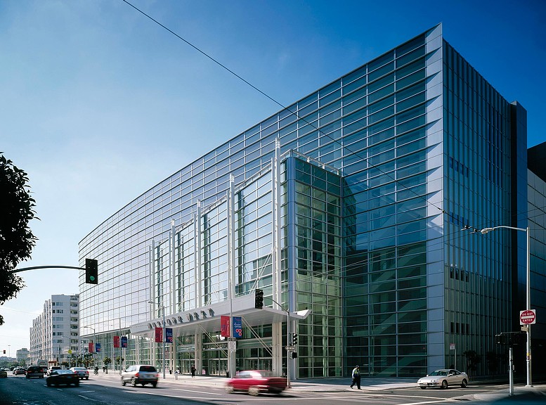 A large glass building.