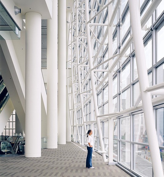 A person standing in a building.