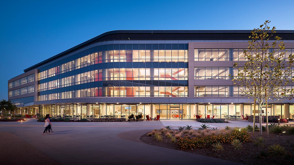 A large building with many windows.