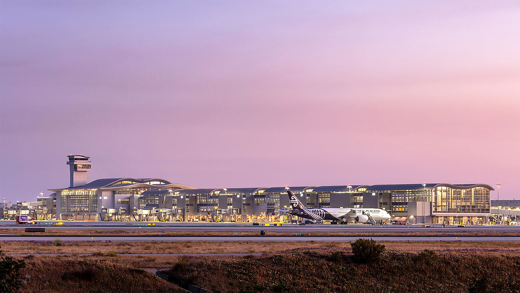 A plane on the runway.
