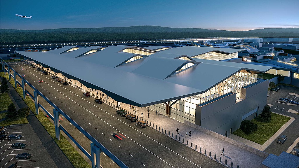 A large building with a curved roof.