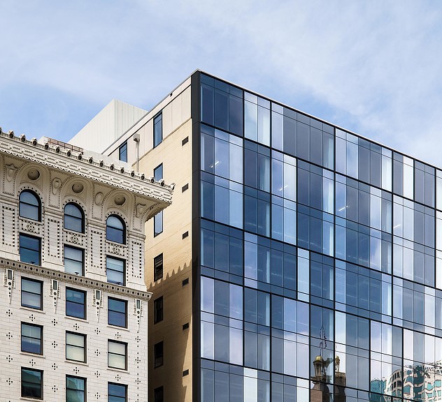A building with glass windows.