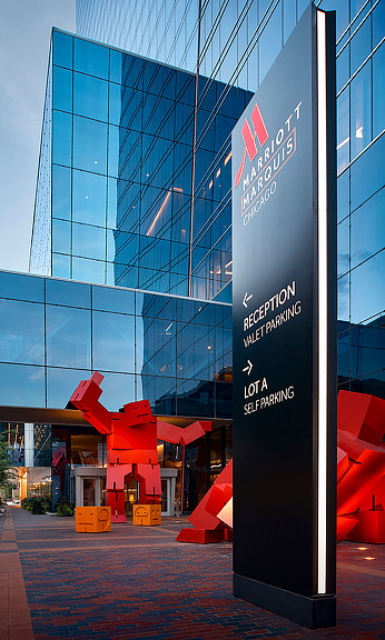 Vertical Shot of the Marriott Marquis at McCormick Place and Signage