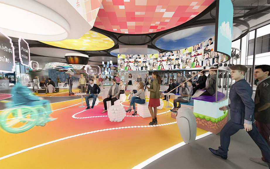 A group of people at a convention.