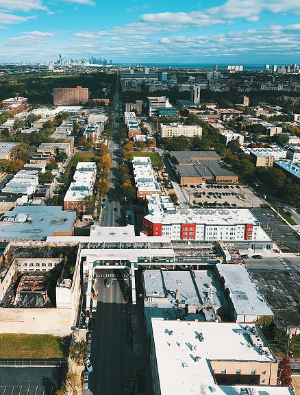 Aerial view of a city.
