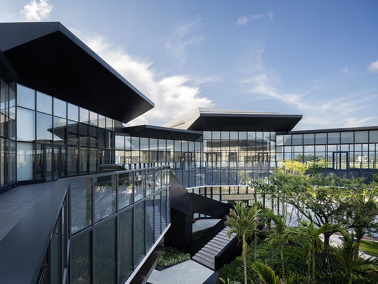 A building with glass walls.