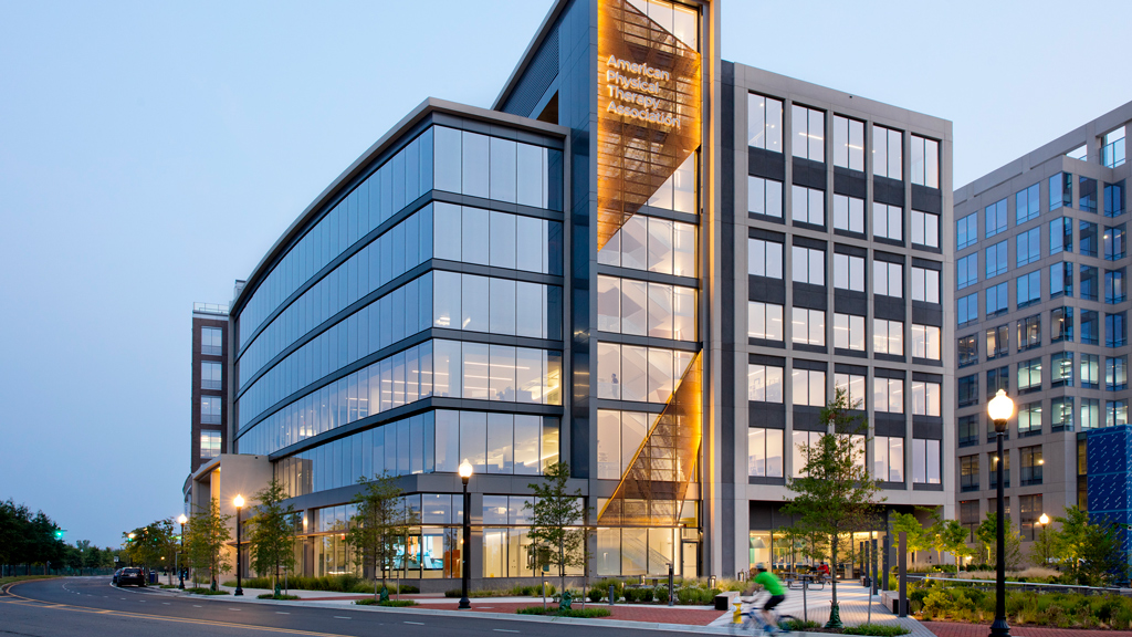 A large building with many windows.