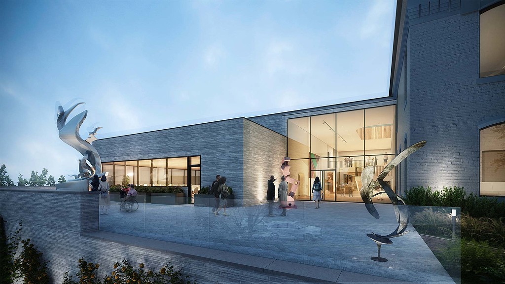 A group of people outside a building.