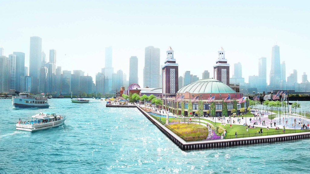 A city skyline with a body of water and boats.