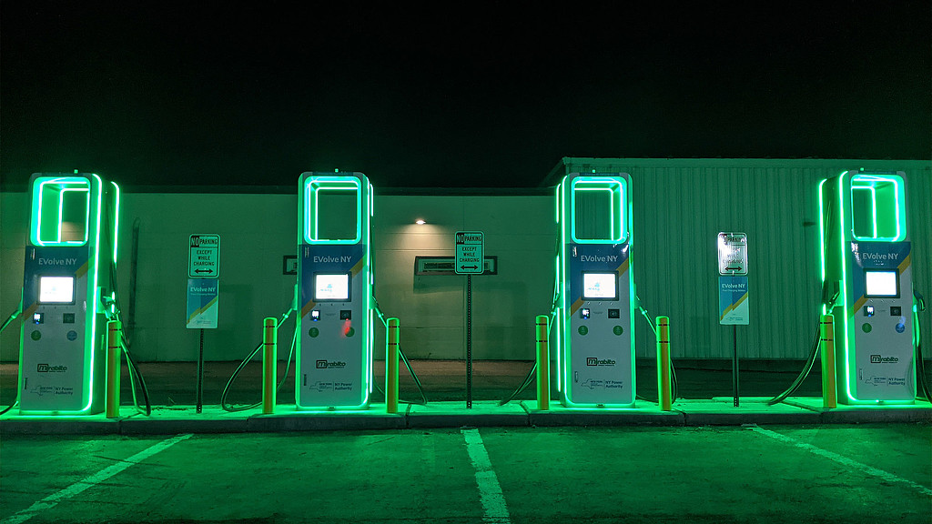 A row of gas pumps.