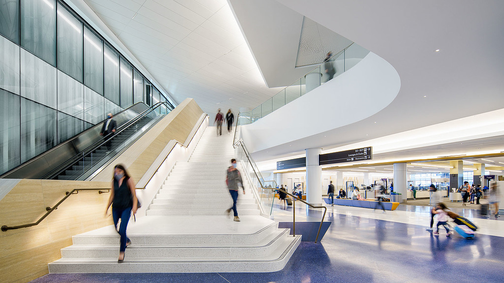 People walking inside a building.