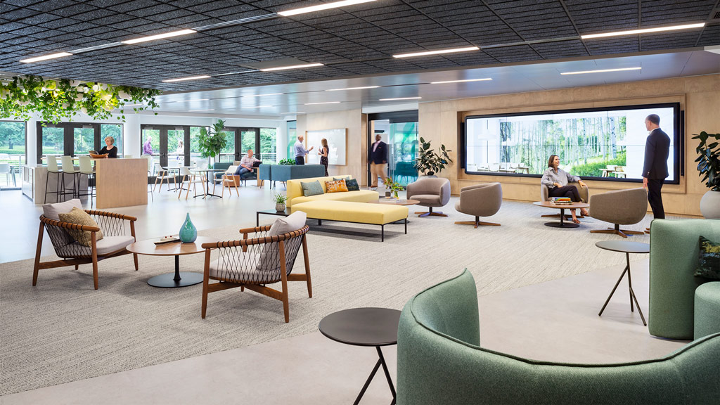 A room with chairs and tables.