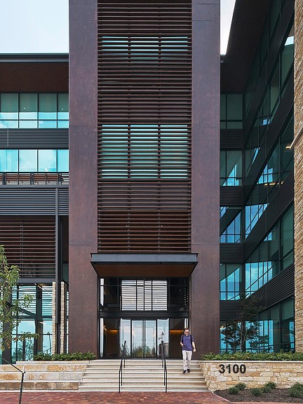 A person walking up a staircase.