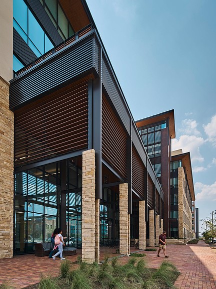 A building with glass windows.