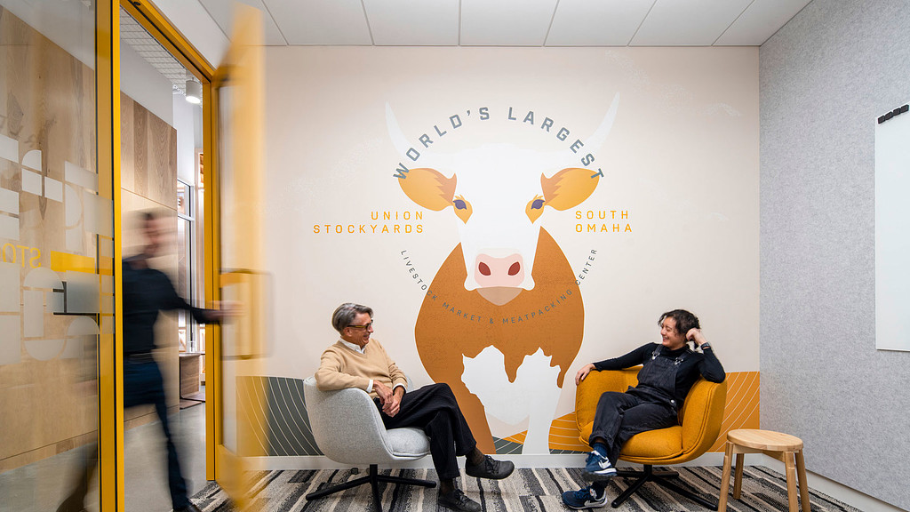 LinkedIn Omaha meeting room with wallpaper graphic