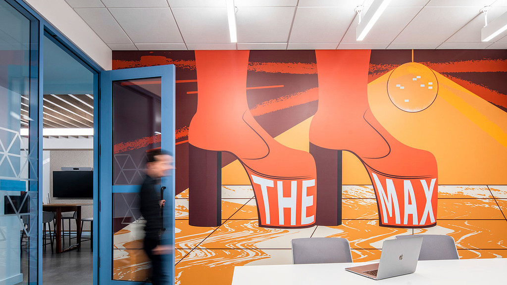 LinkedIn Omaha meeting room with wallpaper graphic