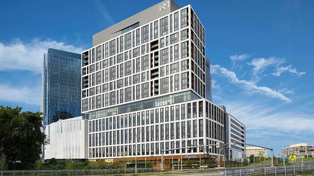 A large building with many windows.