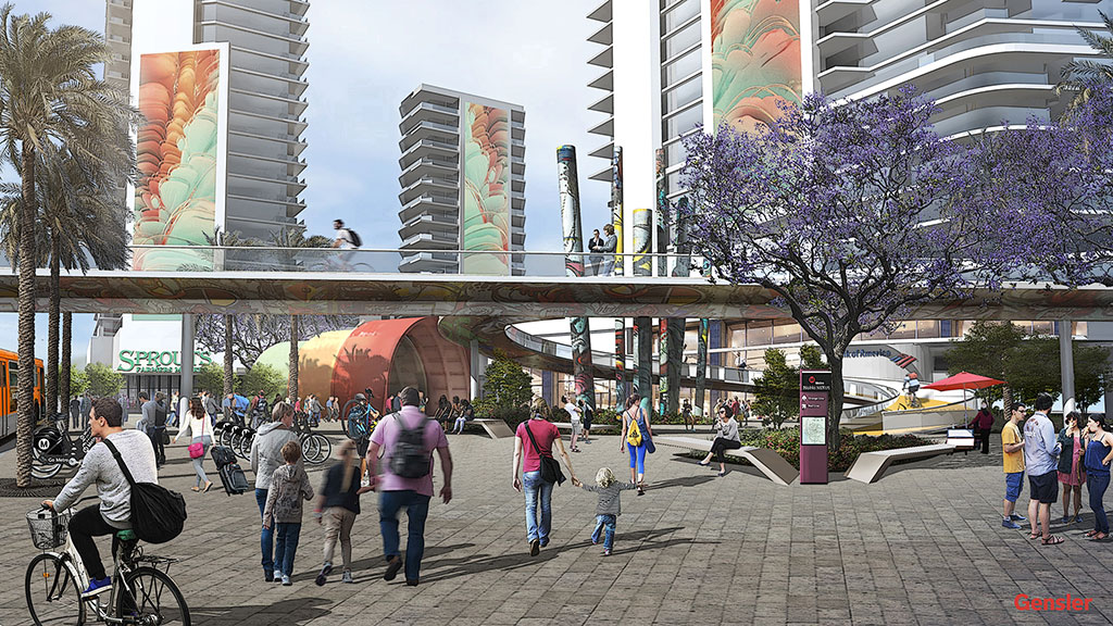 People walking on a sidewalk.