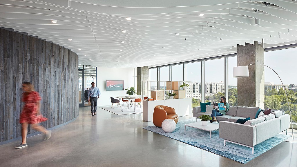 JLL Charlotte lounge seating with city views