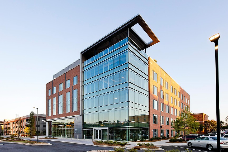 A building with glass windows.