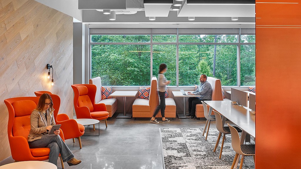 Capital One West Creek workplace orange lounge seating