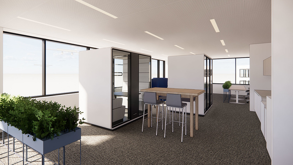 A room with a table and chairs.