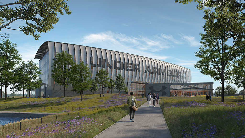 A building with a glass front.