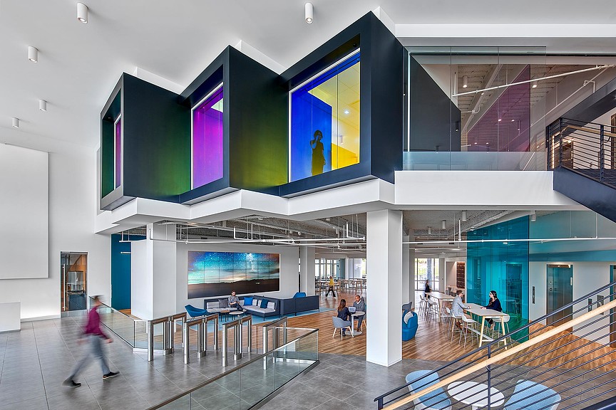 RoundPoint headquarters two-story lobby atrium