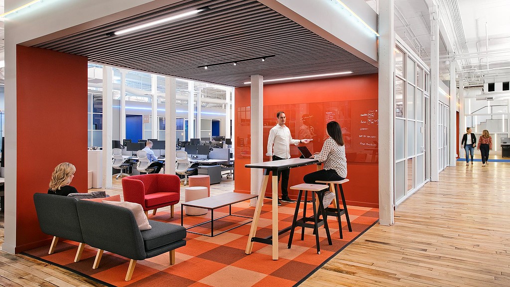 Confidential energy client headquarters red-orange meeting room