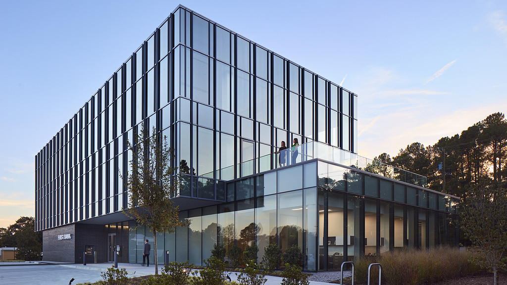 A building with glass walls.