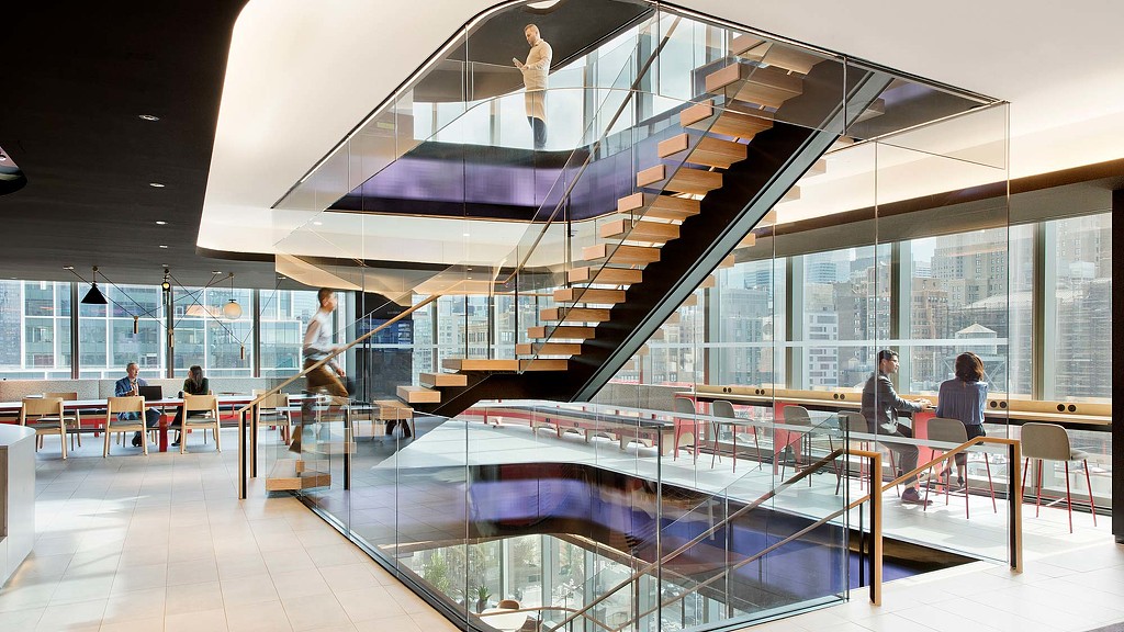 interconnecting stair with digital screens