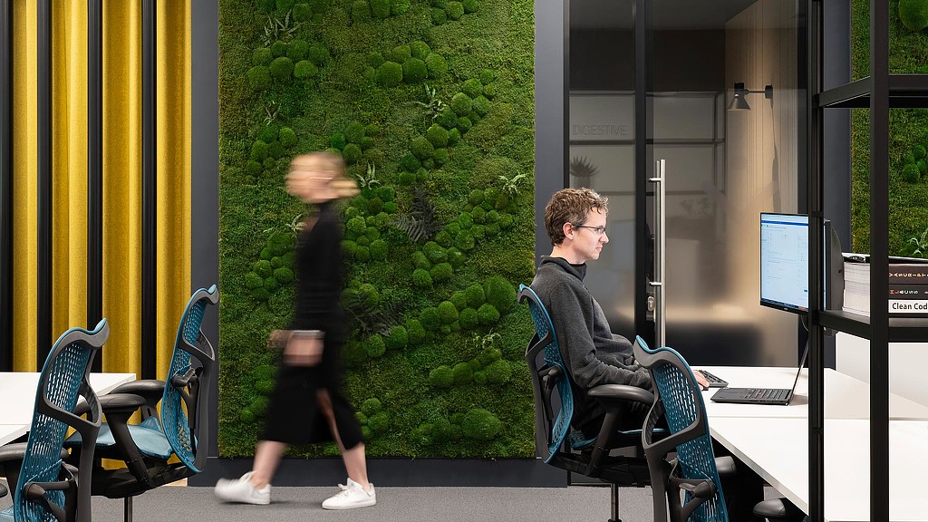 Citrix Cambridge workspace and biophilic wall