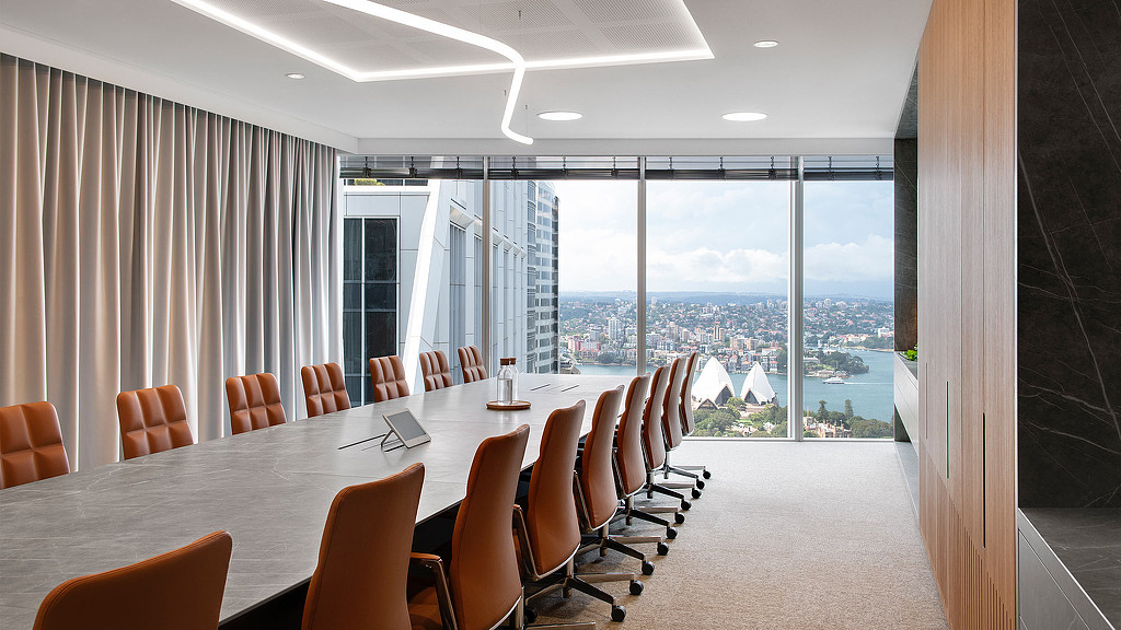 Mizuho Bank Sydney office conference room with Sydney Harbour view