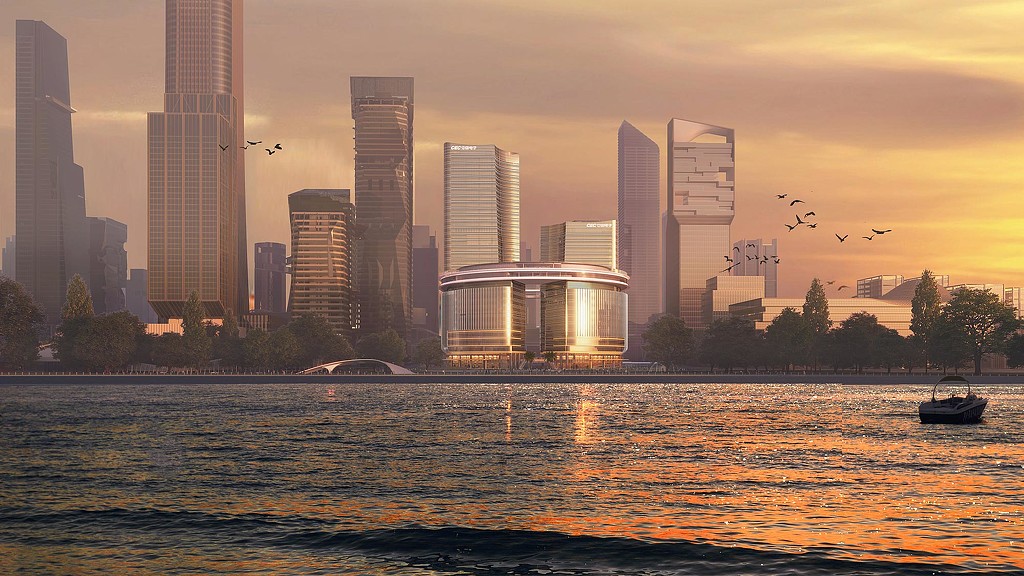 CEC Vanke Shenzhen Bay Headquarters skyline view rendering