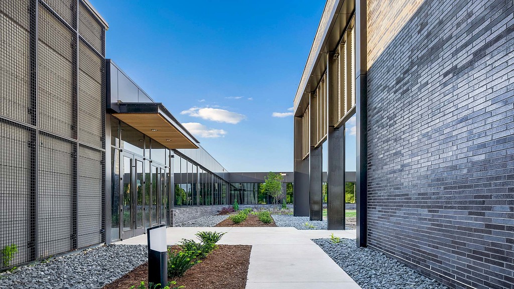 A building with glass walls.