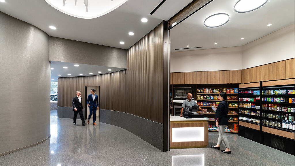 A group of people in a library.