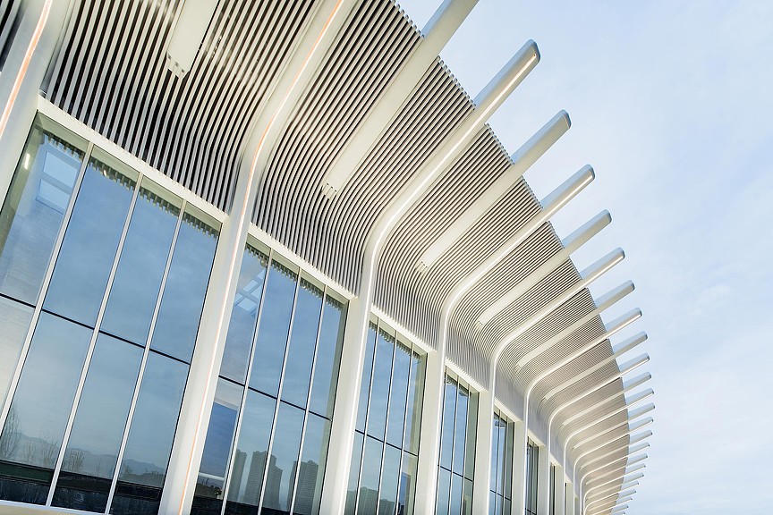 Lijia Smart Hall exterior close-up.