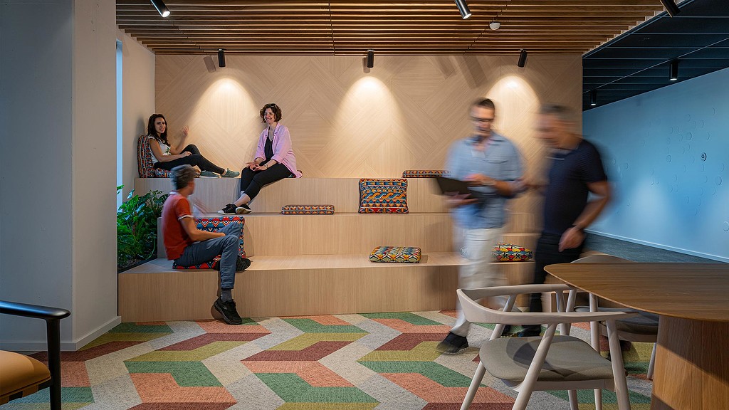 Booking Holdings office nook with step seating.