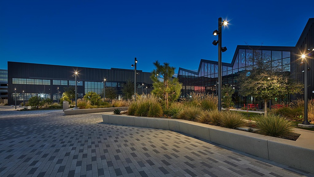 888 Douglas outdoor area at night.