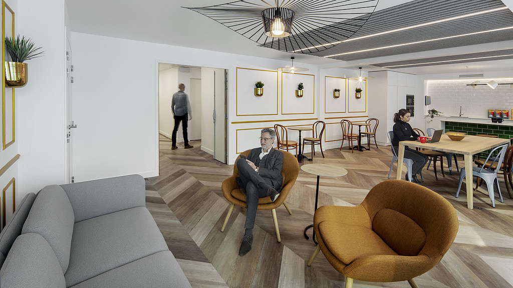 Equinix Paris lounge seating.